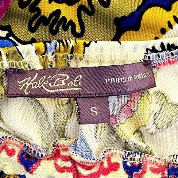 HALE BOB Top V-Neck Halter T-Back 100% Silk Floral Paisley Blue Gold Wom… - Picture 8 of 9
